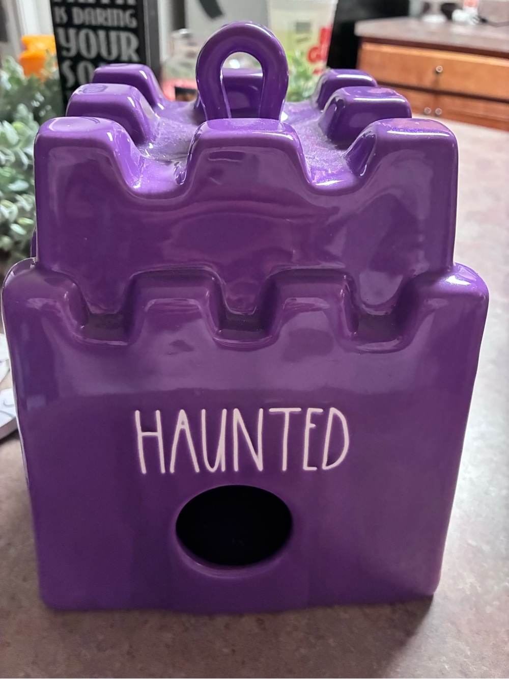 Rae Dunn Purple Ceramic 'Haunted' Castle Accent